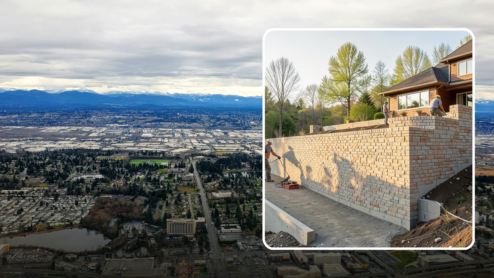 Poured Concrete Retaining Wall in SeaTac, King County, WA - Forming and pouring a solid reinforced concrete wall for maximum strength on tall or heavily loaded slopes.