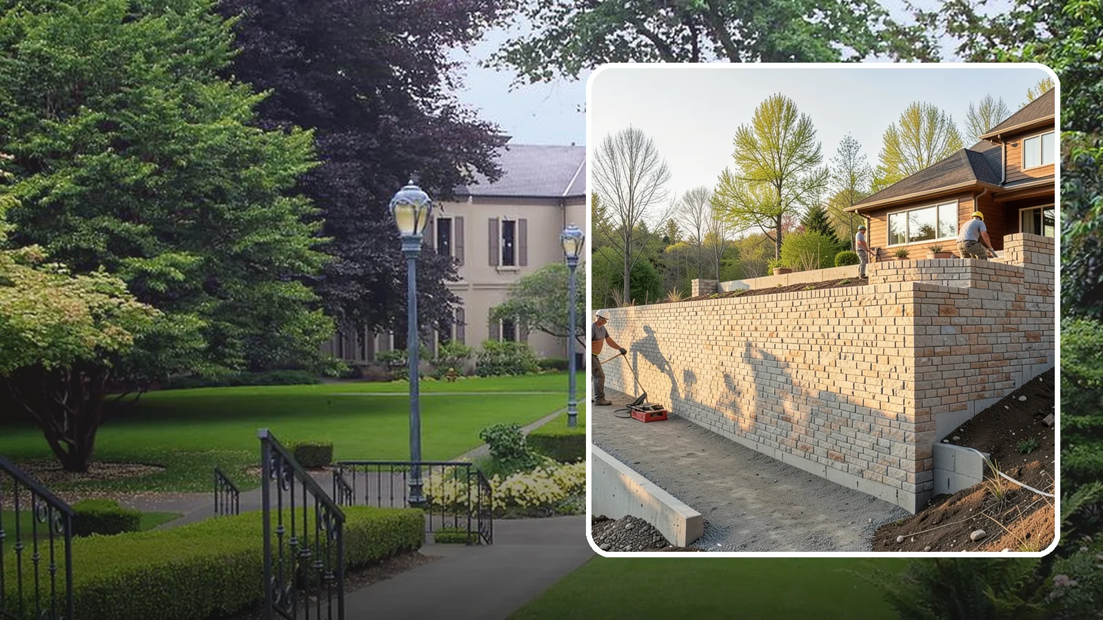 Poured Concrete Retaining Wall in Woodinville, King County, WA - Forming and pouring a solid reinforced concrete wall for maximum strength on tall or heavily loaded slopes.