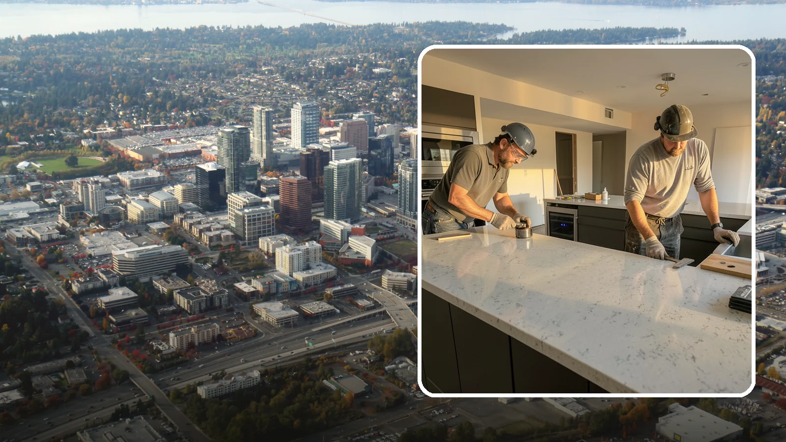 Quartz Countertop Installation in Bellevue, King County, WA - Durable, low-maintenance quartz countertop installation with consistent patterns and stain-resistant surfaces for busy kitchens.