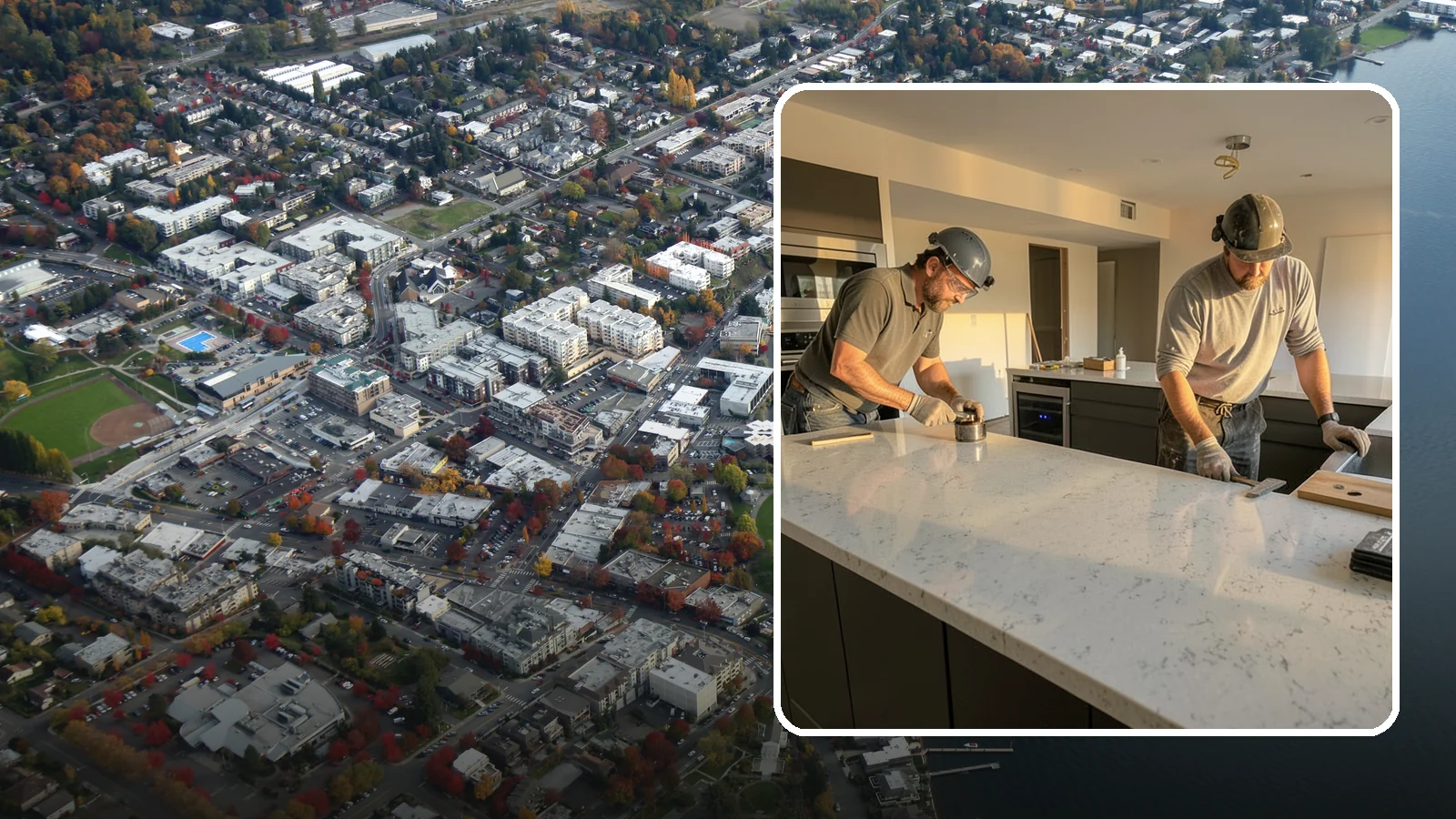 Quartz Countertop Installation in Kirkland, King County, WA - Durable, low-maintenance quartz countertop installation with consistent patterns and stain-resistant surfaces for busy kitchens.