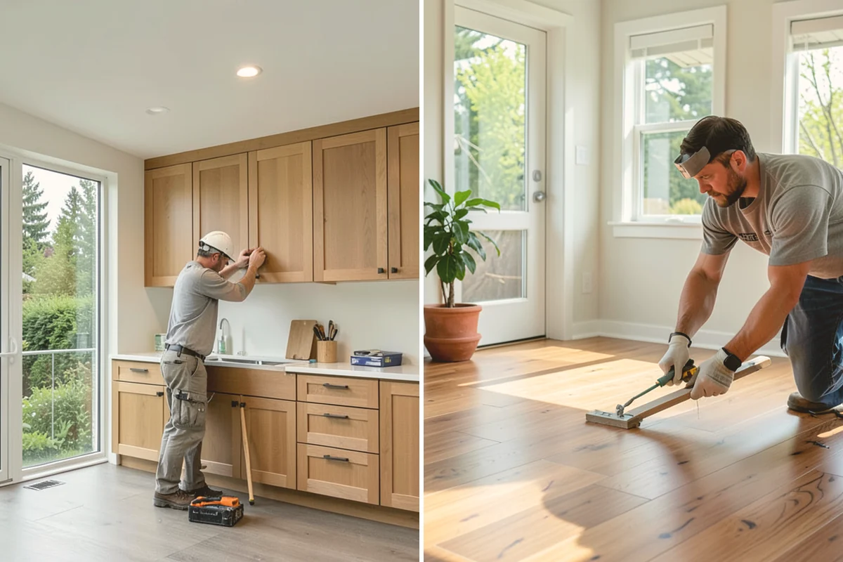 Quartz Countertop Installation in Stanwood, Snohomish County, WA - Template cabinets after they are installed and level
