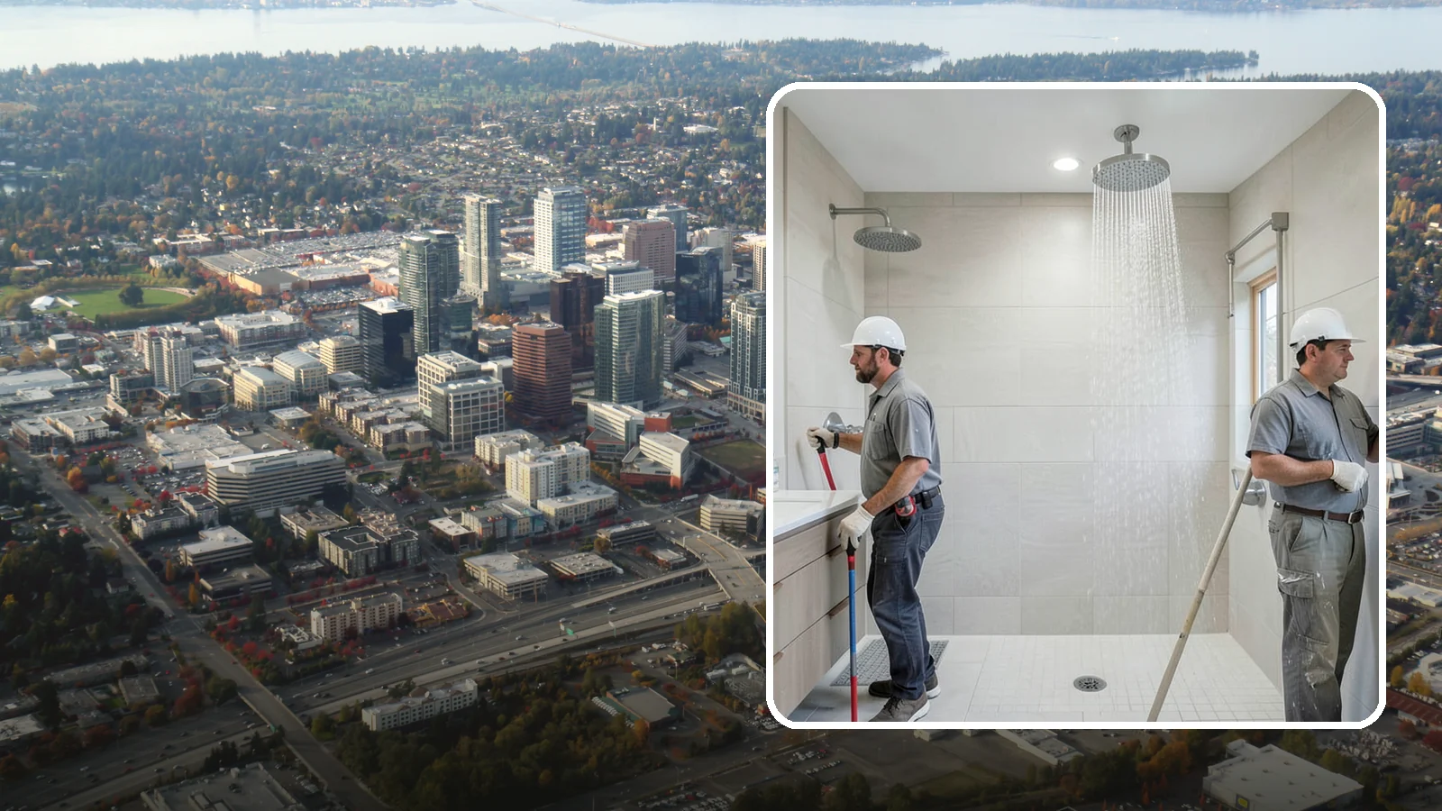 Rainfall Shower Installation in Bellevue, King County, WA - A rainfall shower installation delivers a gentle, overhead cascade for a spa-like rinse.