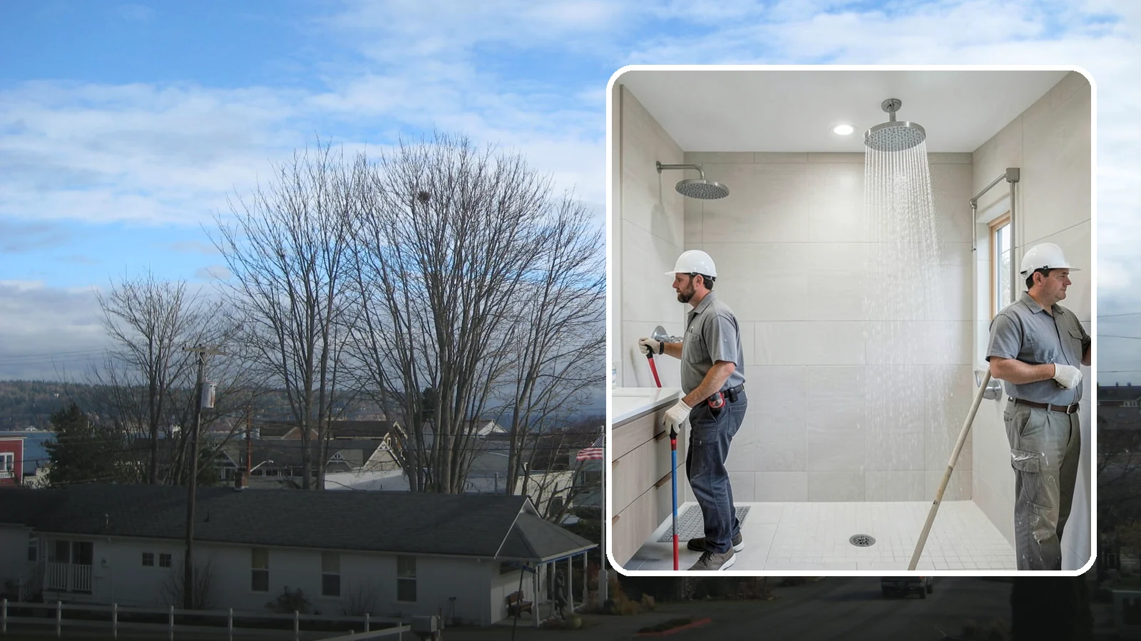 Rainfall Shower Installation in Langley, Island County, WA - A rainfall shower installation delivers a gentle, overhead cascade for a spa-like rinse.