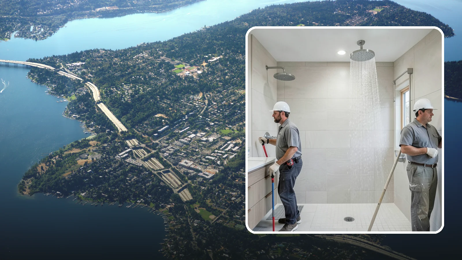 Rainfall Shower Installation in Mercer Island, King County, WA - A rainfall shower installation delivers a gentle, overhead cascade for a spa-like rinse.