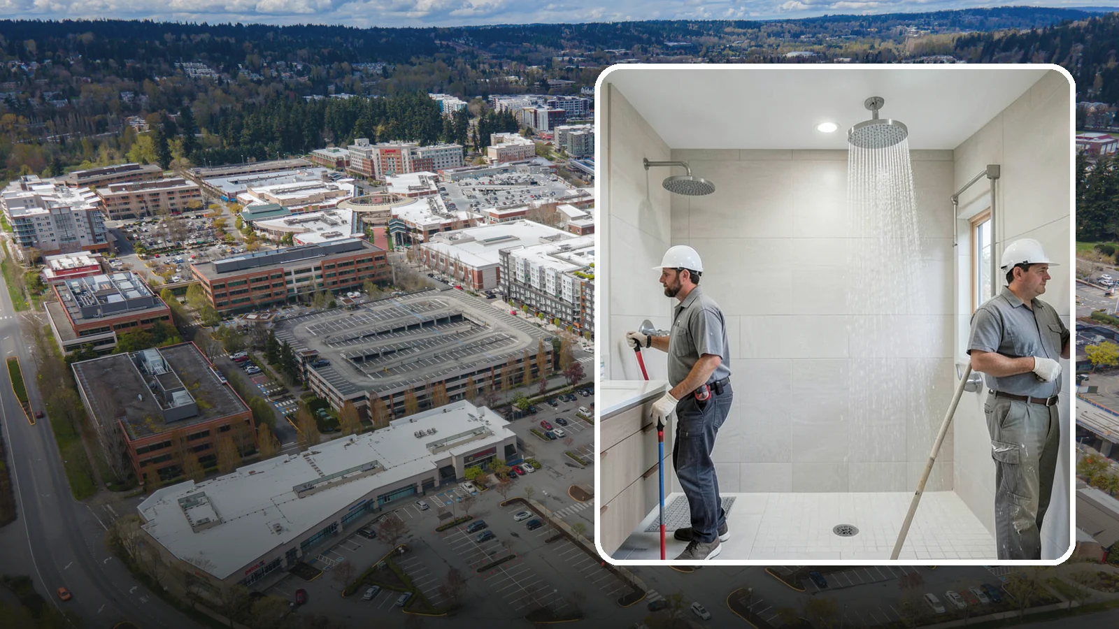 Rainfall Shower Installation in Redmond, King County, WA - A rainfall shower installation delivers a gentle, overhead cascade for a spa-like rinse.
