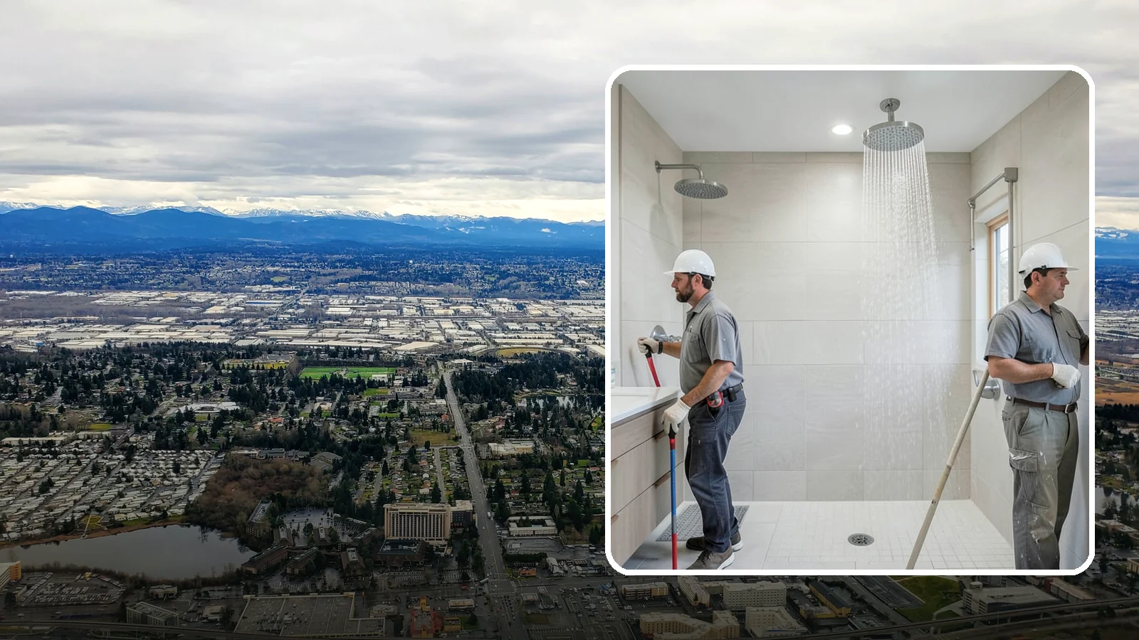 Rainfall Shower Installation in SeaTac, King County, WA - A rainfall shower installation delivers a gentle, overhead cascade for a spa-like rinse.