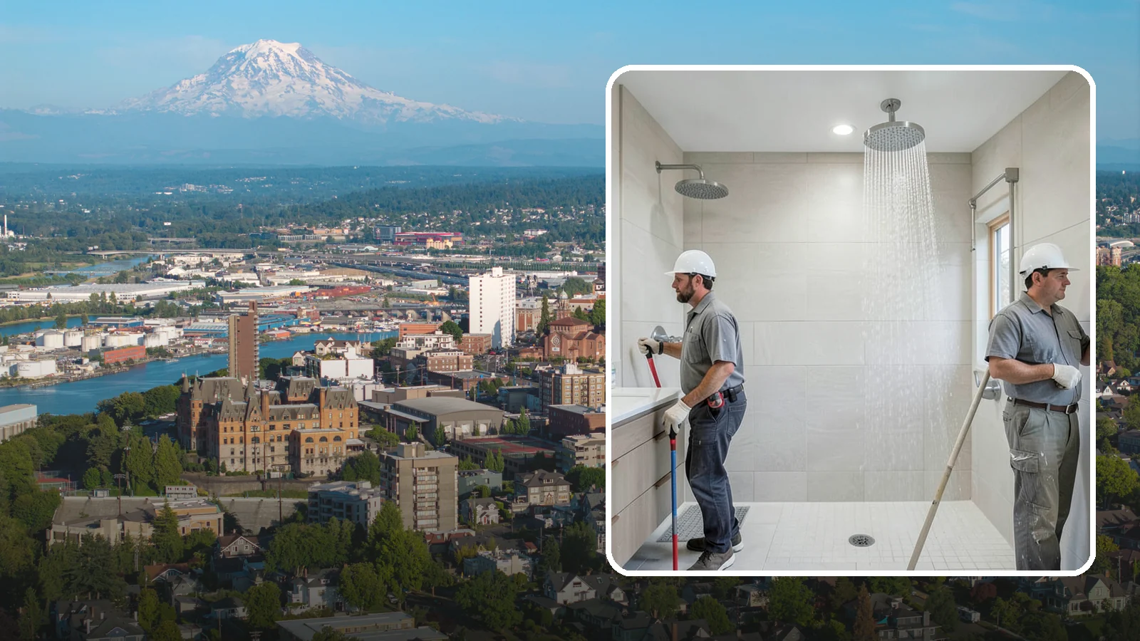 Rainfall Shower Installation in Tacoma, Pierce County, WA - A rainfall shower installation delivers a gentle, overhead cascade for a spa-like rinse.