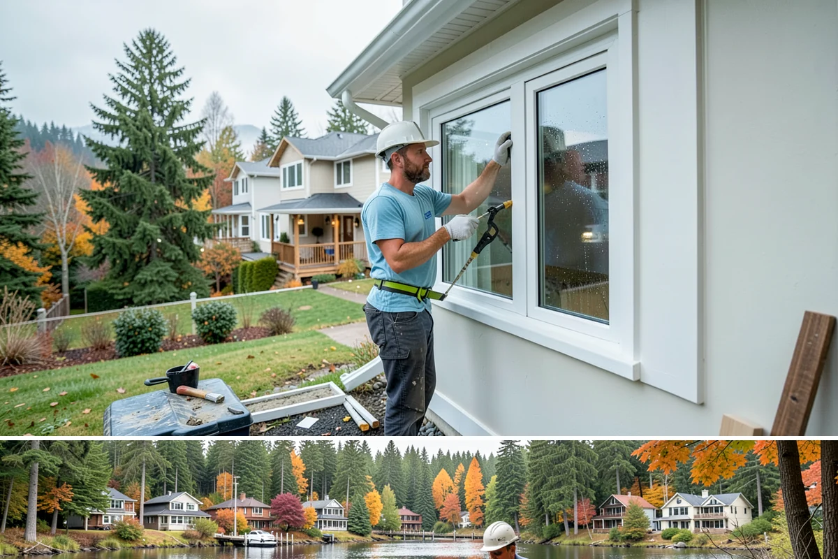 Range Hood Installation in La Conner, Skagit County, WA - Cutting an exterior vent penetration is best done during a dry stretch to seal the opening cleanly.
