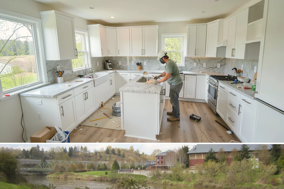 Range Hood Installation in Tukwila, King County, WA - Cutting an exterior vent penetration is best done during a dry stretch to seal the opening cleanly.