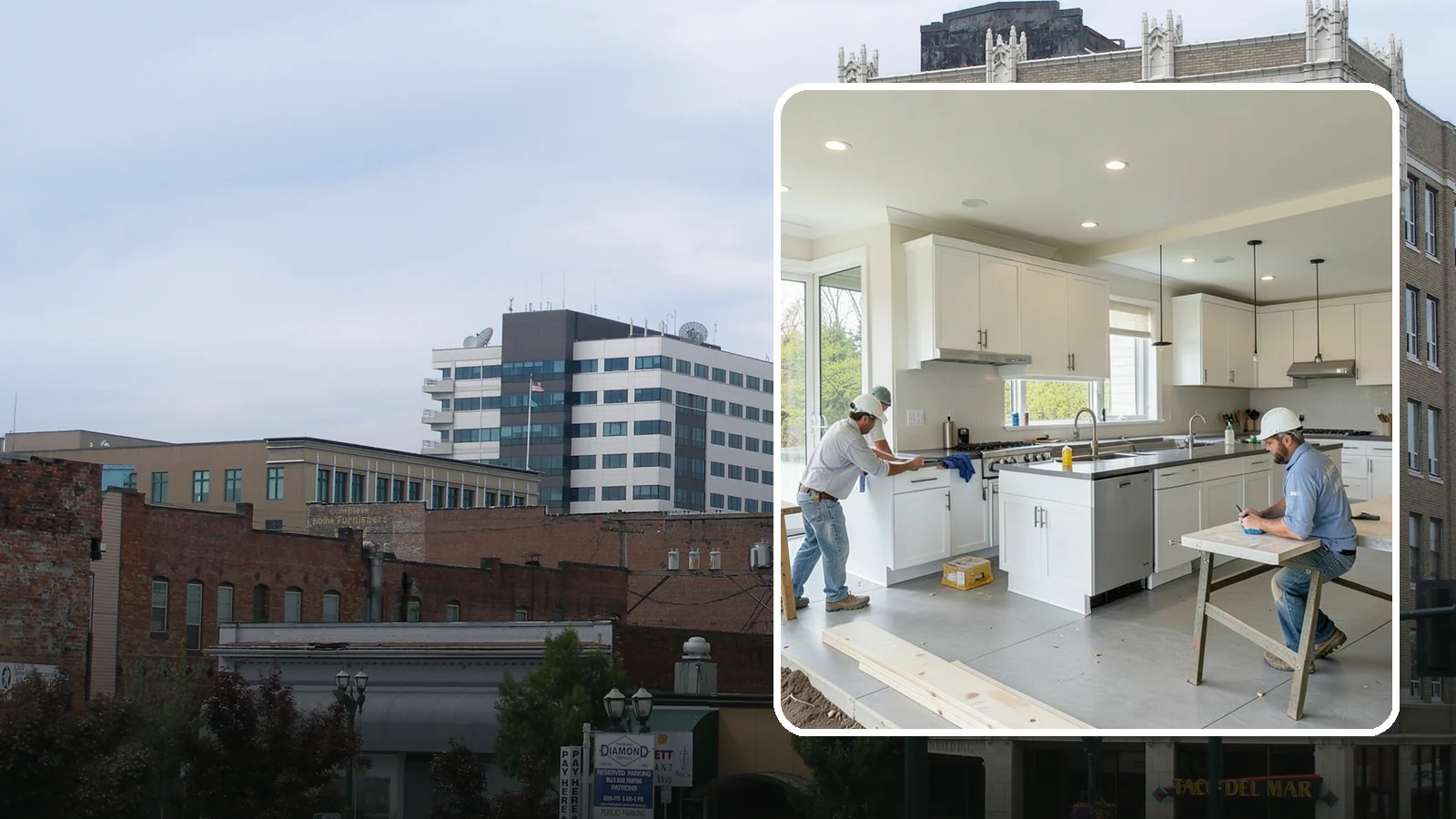 Restaurant Buildout in Everett, Snohomish County, WA - Full construction of restaurant spaces including kitchens, dining rooms, and code systems.
