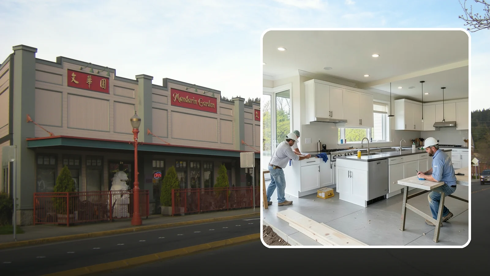 Restaurant Buildout in Issaquah, King County, WA - Full construction of restaurant spaces including kitchens, dining rooms, and code systems.