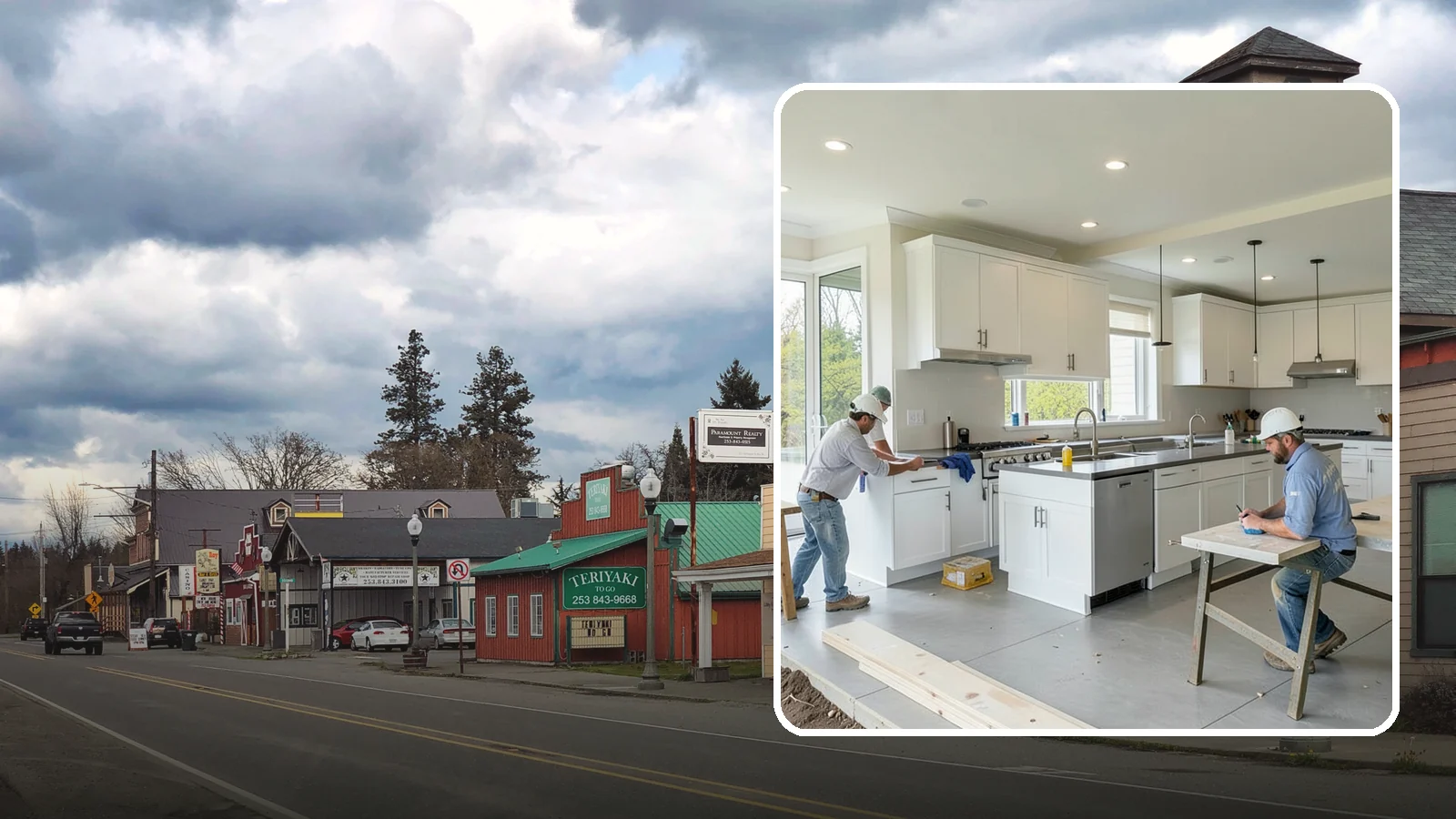 Restaurant Buildout in Roy, Pierce County, WA - Full construction of restaurant spaces including kitchens, dining rooms, and code systems.