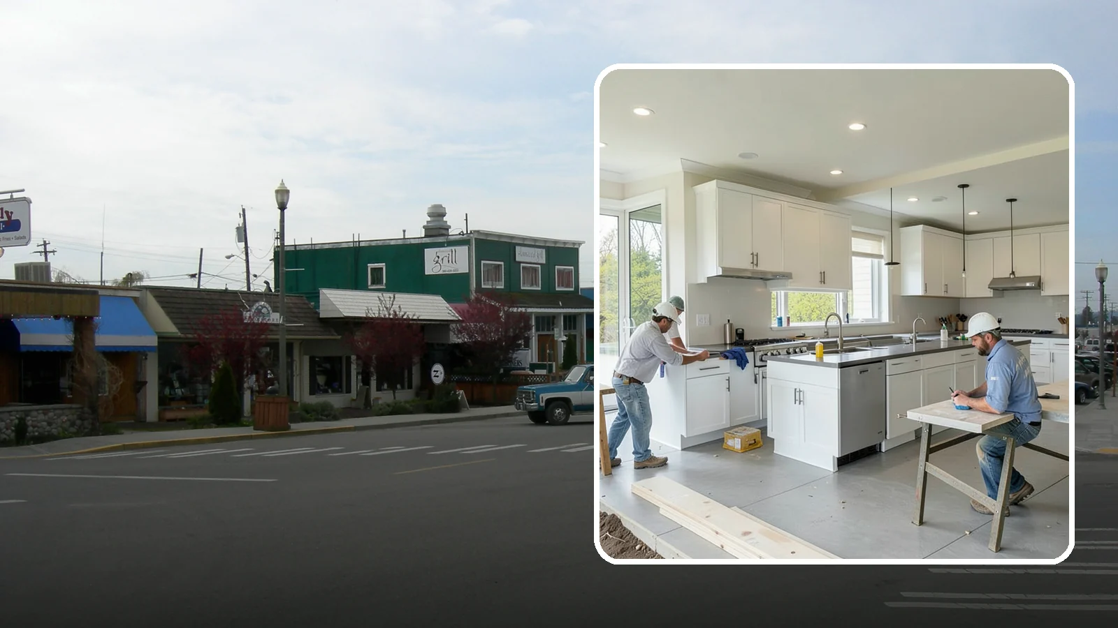 Restaurant Buildout in Stanwood, Snohomish County, WA - Full construction of restaurant spaces including kitchens, dining rooms, and code systems.