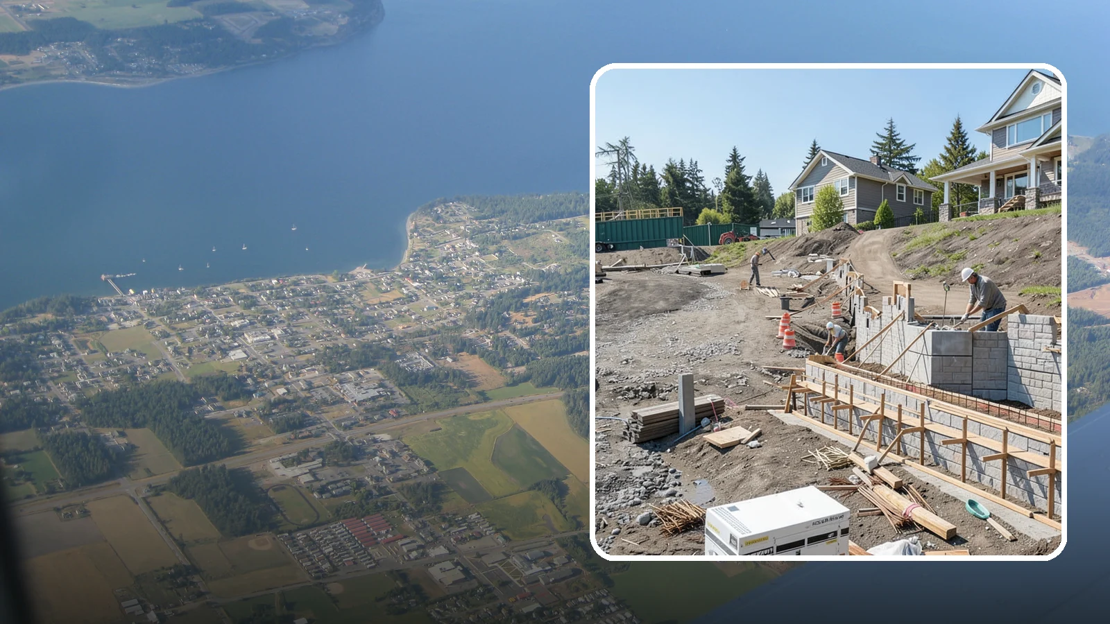 Retaining Wall Construction in Coupeville, Island County, WA - Building an engineered wall that holds back soil on sloped Puget Sound lots and creates usable, stable ground.