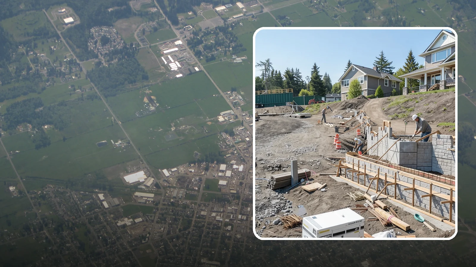 Retaining Wall Construction in Enumclaw, King County, WA - Building an engineered wall that holds back soil on sloped Puget Sound lots and creates usable, stable ground.