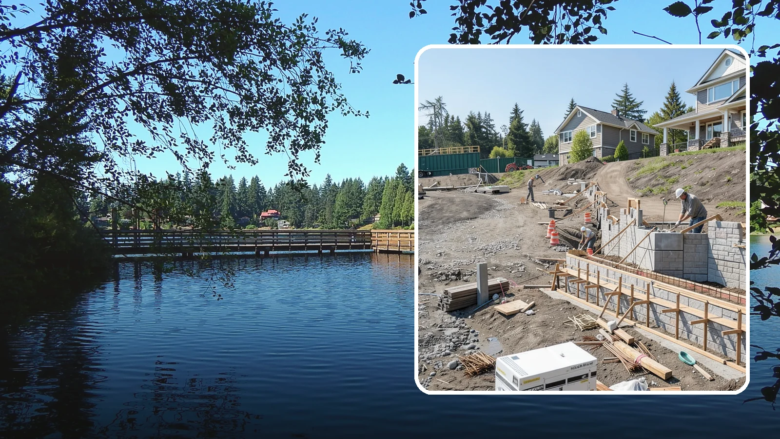 Retaining Wall Construction in Federal Way, King County, WA - Building an engineered wall that holds back soil on sloped Puget Sound lots and creates usable, stable ground.