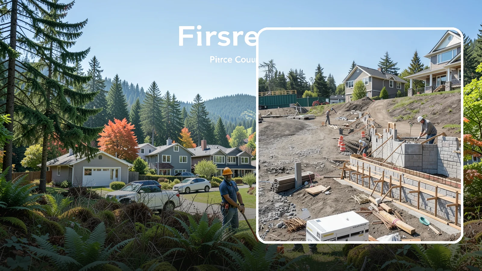 Retaining Wall Construction in Fircrest, Pierce County, WA - Building an engineered wall that holds back soil on sloped Puget Sound lots and creates usable, stable ground.