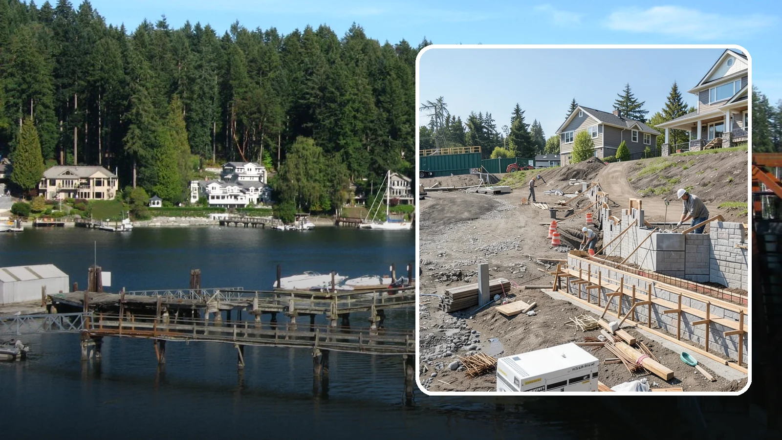 Retaining Wall Construction in Gig Harbor, Pierce County, WA - Building an engineered wall that holds back soil on sloped Puget Sound lots and creates usable, stable ground.