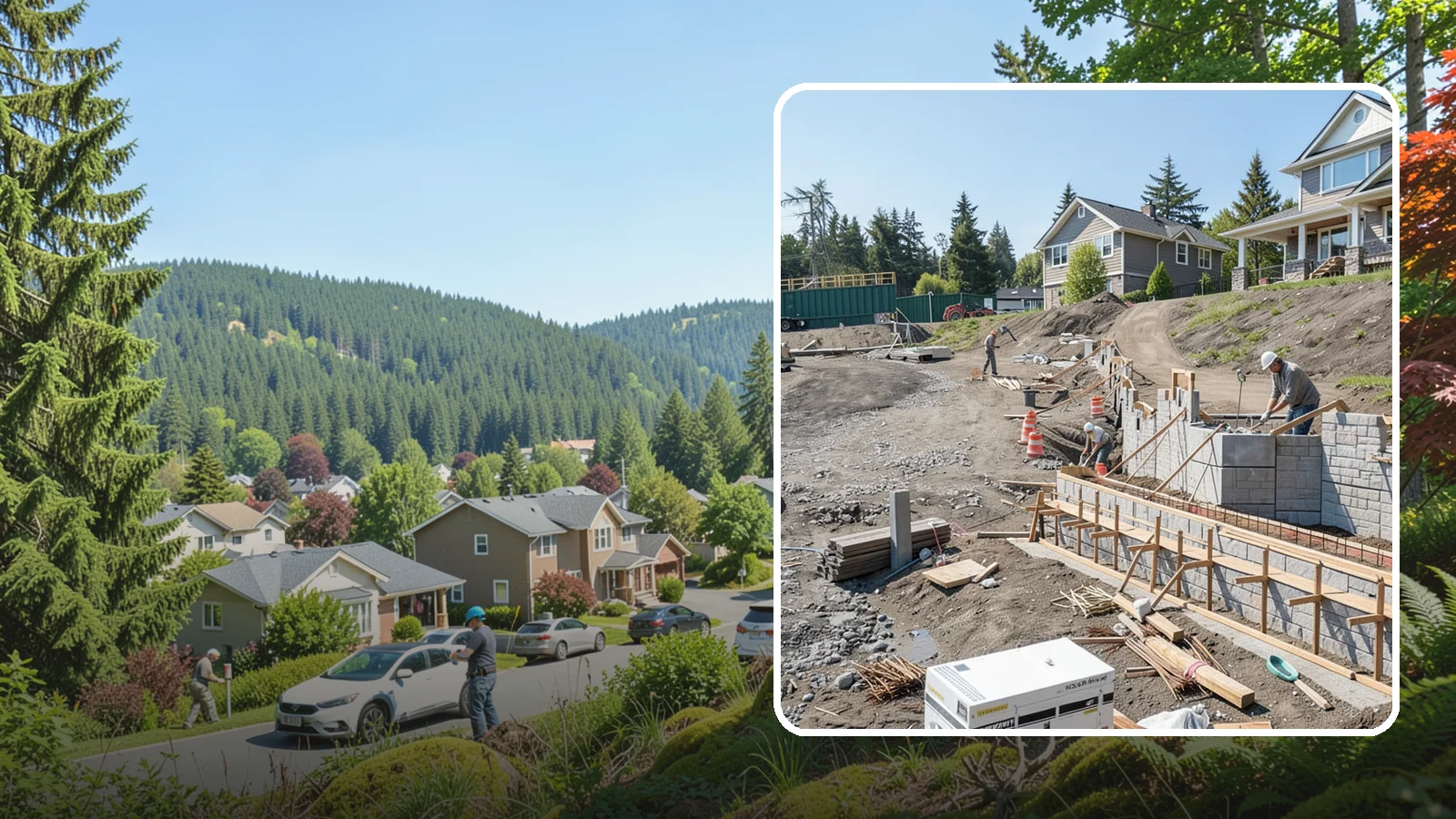 Retaining Wall Construction in Index, Snohomish County, WA - Building an engineered wall that holds back soil on sloped Puget Sound lots and creates usable, stable ground.