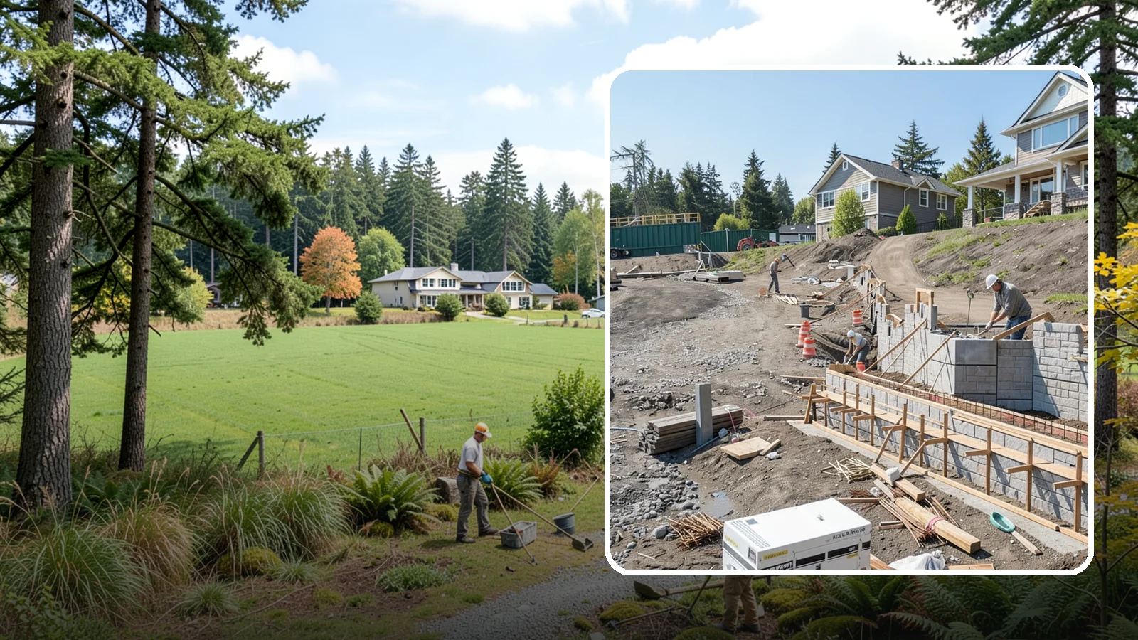 Retaining Wall Construction in Lyman, Skagit County, WA - Building an engineered wall that holds back soil on sloped Puget Sound lots and creates usable, stable ground.