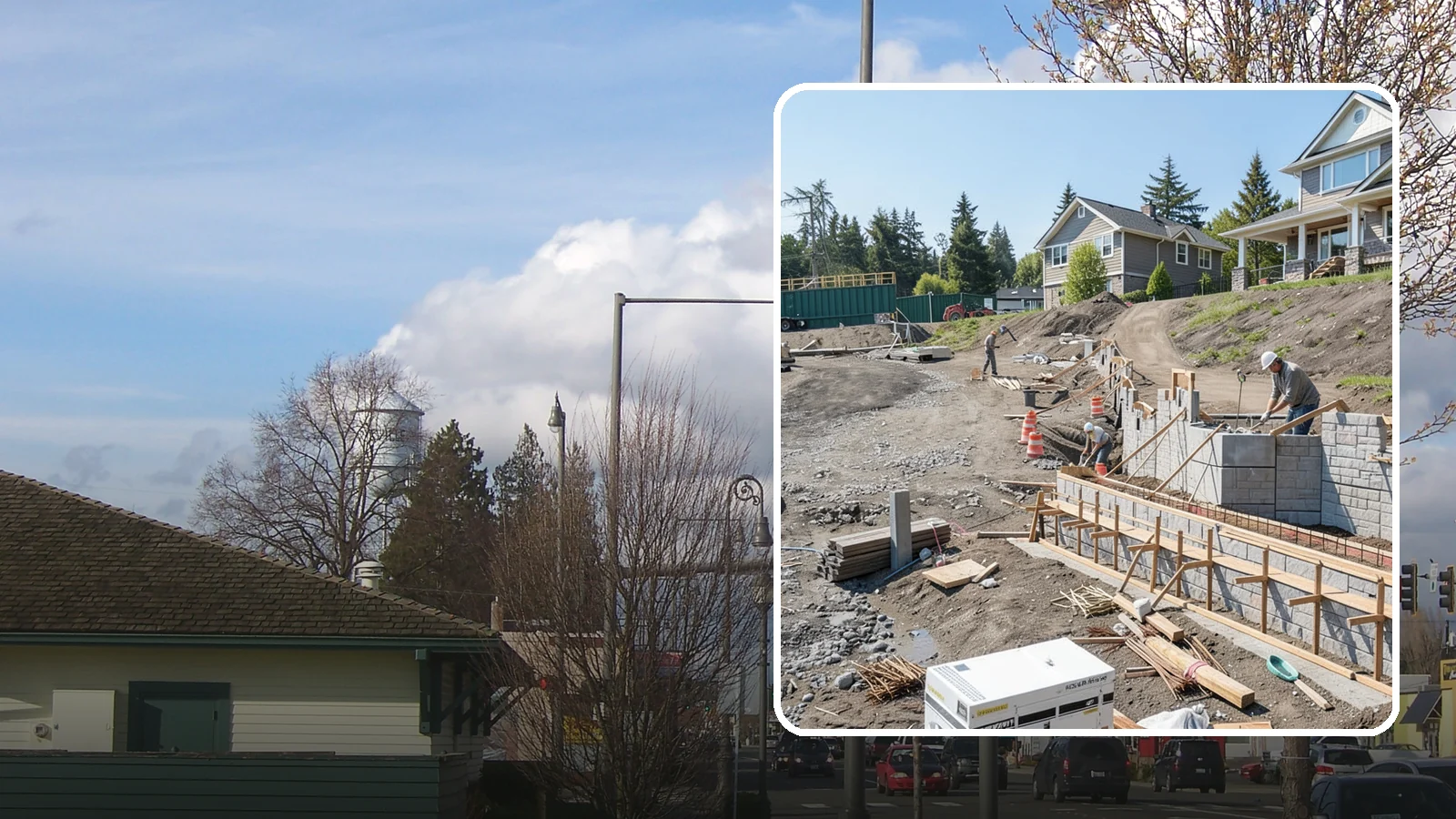 Retaining Wall Construction in Marysville, Snohomish County, WA - Building an engineered wall that holds back soil on sloped Puget Sound lots and creates usable, stable ground.