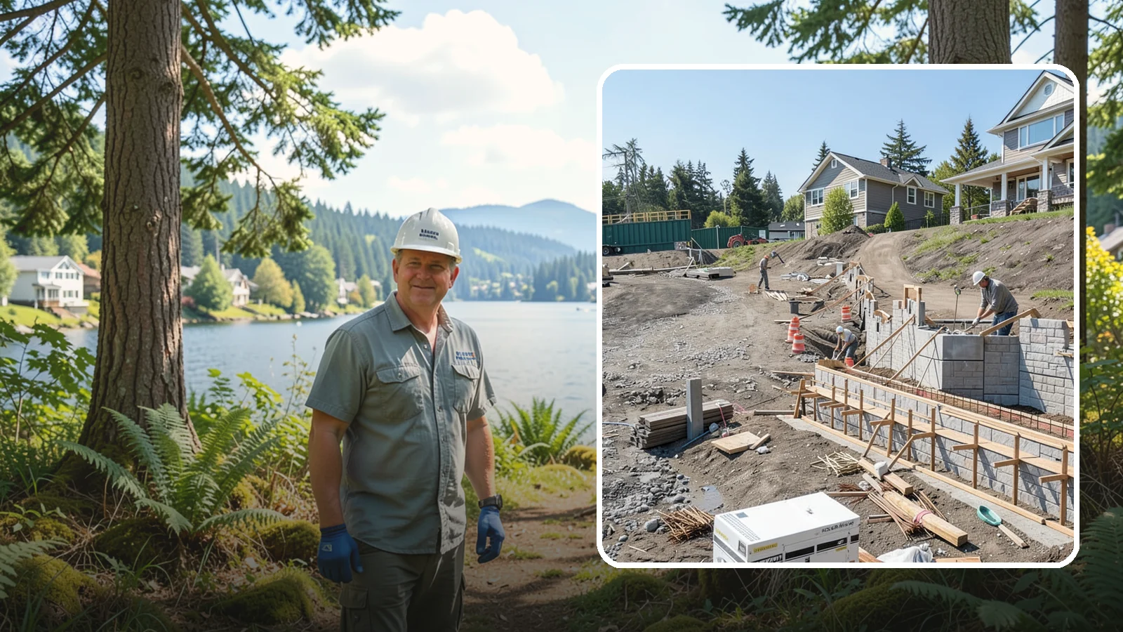 Retaining Wall Construction in Milton, King County, WA - Building an engineered wall that holds back soil on sloped Puget Sound lots and creates usable, stable ground.