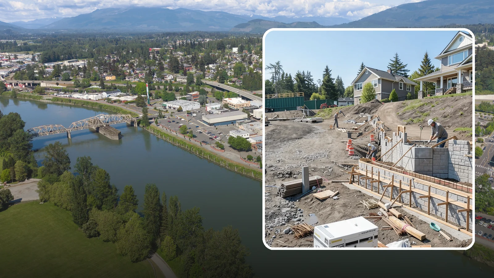 Retaining Wall Construction in Mount Vernon, Skagit County, WA - Building an engineered wall that holds back soil on sloped Puget Sound lots and creates usable, stable ground.