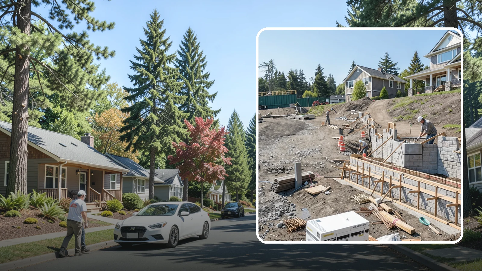 Retaining Wall Construction in Orting, Pierce County, WA - Building an engineered wall that holds back soil on sloped Puget Sound lots and creates usable, stable ground.