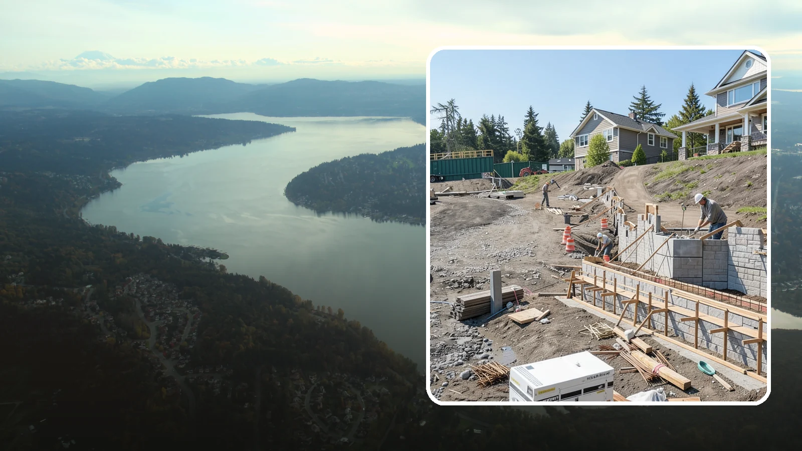 Retaining Wall Construction in Sammamish, King County, WA - Building an engineered wall that holds back soil on sloped Puget Sound lots and creates usable, stable ground.