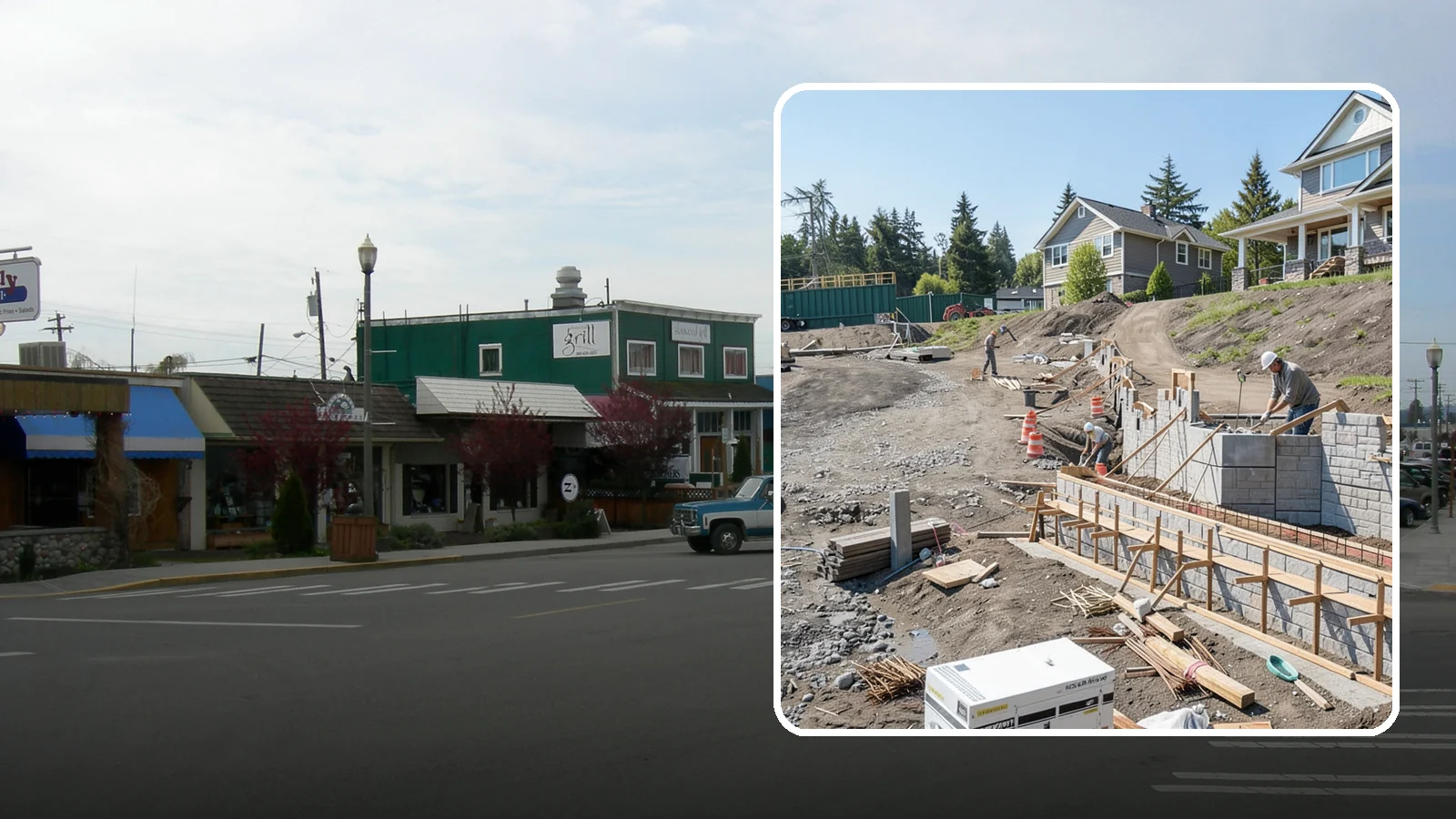 Retaining Wall Construction in Stanwood, Snohomish County, WA - Building an engineered wall that holds back soil on sloped Puget Sound lots and creates usable, stable ground.