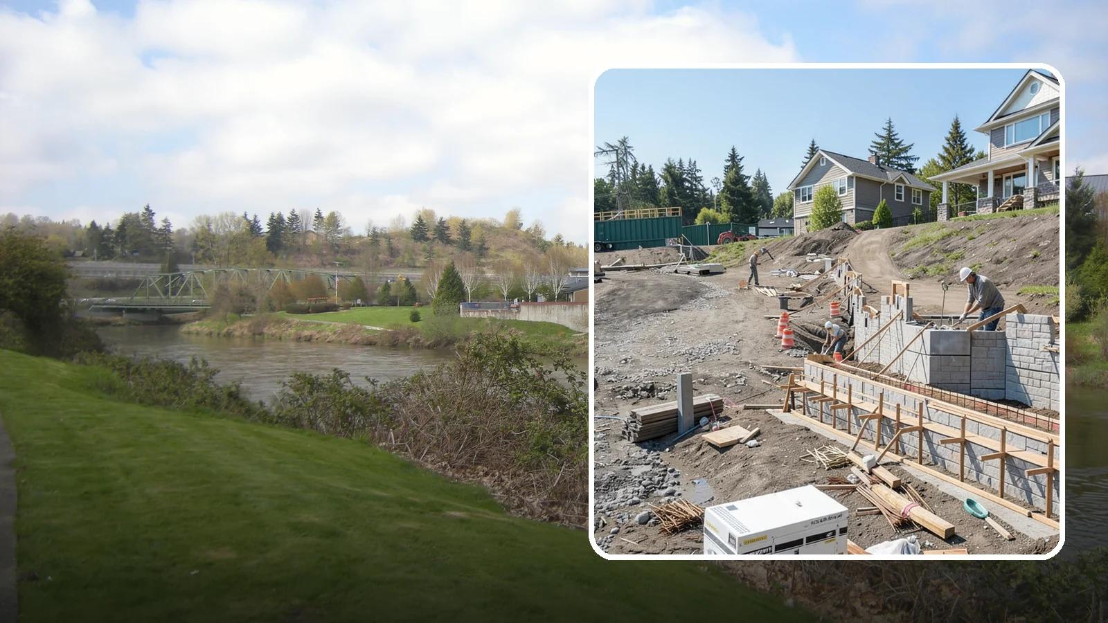 Retaining Wall Construction in Tukwila, King County, WA - Building an engineered wall that holds back soil on sloped Puget Sound lots and creates usable, stable ground.