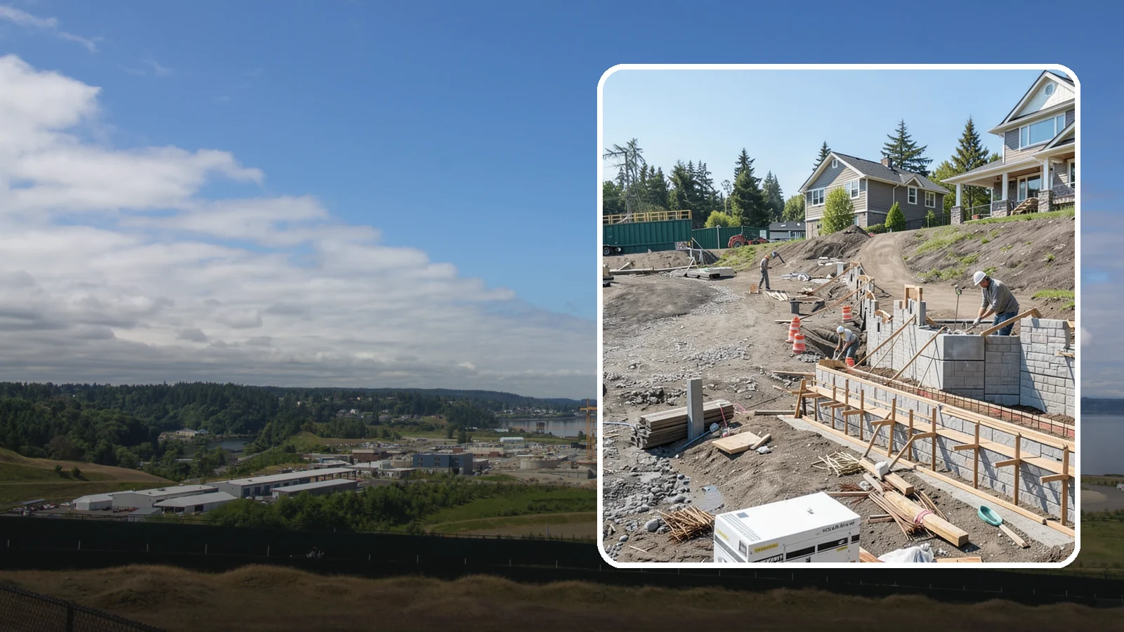 Retaining Wall Construction in University Place, Pierce County, WA - Building an engineered wall that holds back soil on sloped Puget Sound lots and creates usable, stable ground.