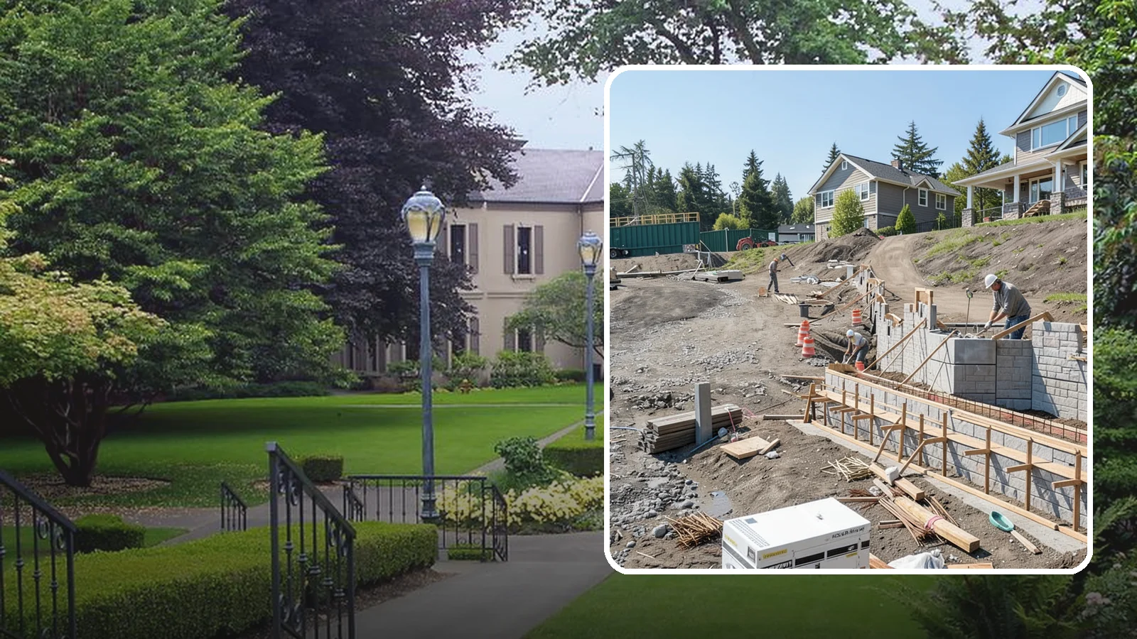 Retaining Wall Construction in Woodinville, King County, WA - Building an engineered wall that holds back soil on sloped Puget Sound lots and creates usable, stable ground.