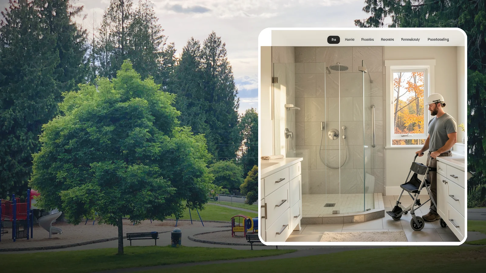 Roll-In Shower Installation in Bonney Lake, Pierce County, WA - We build curbless roll-in showers that let a wheelchair or walker enter without a single step.