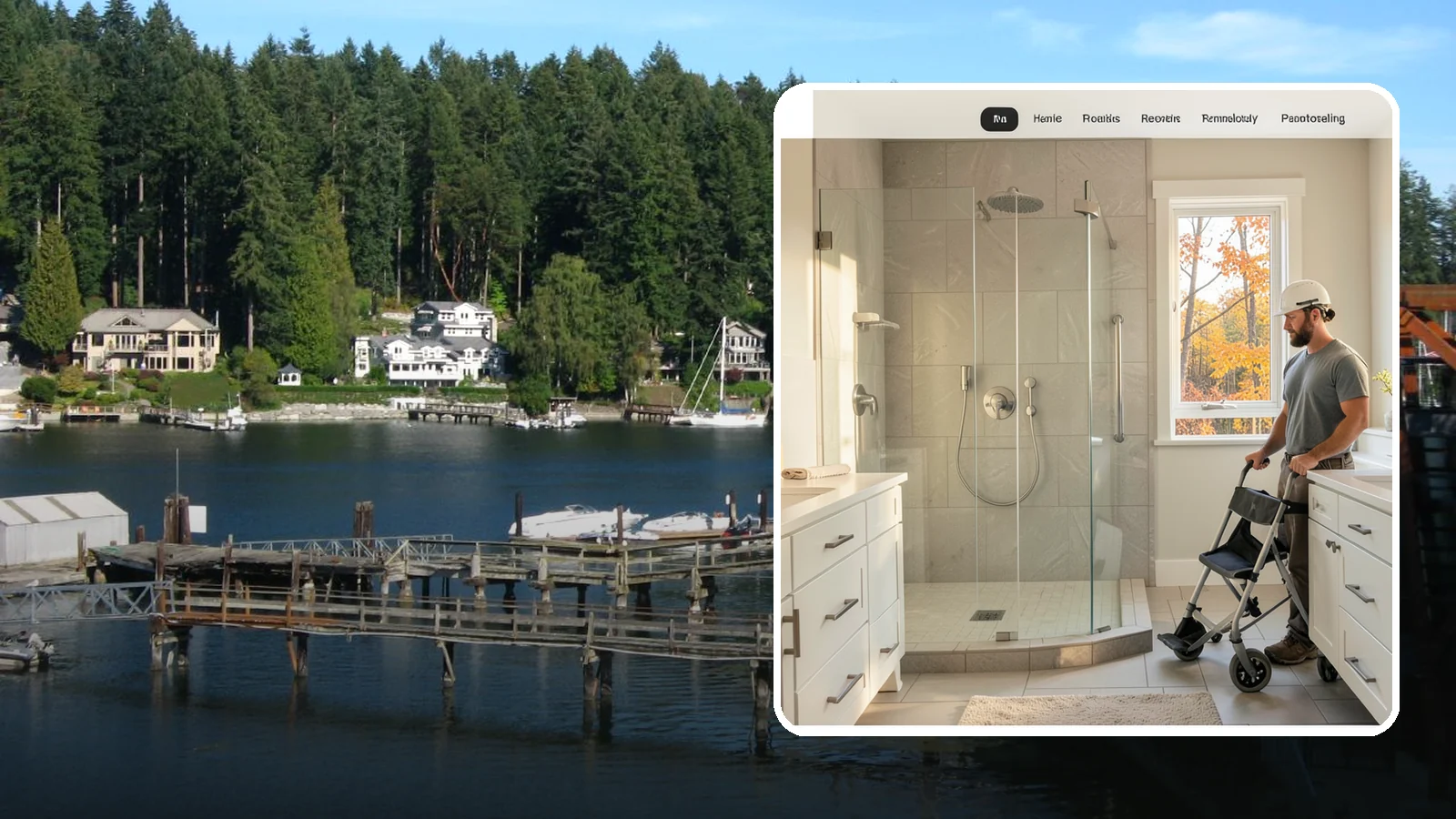 Roll-In Shower Installation in Gig Harbor, Pierce County, WA - We build curbless roll-in showers that let a wheelchair or walker enter without a single step.