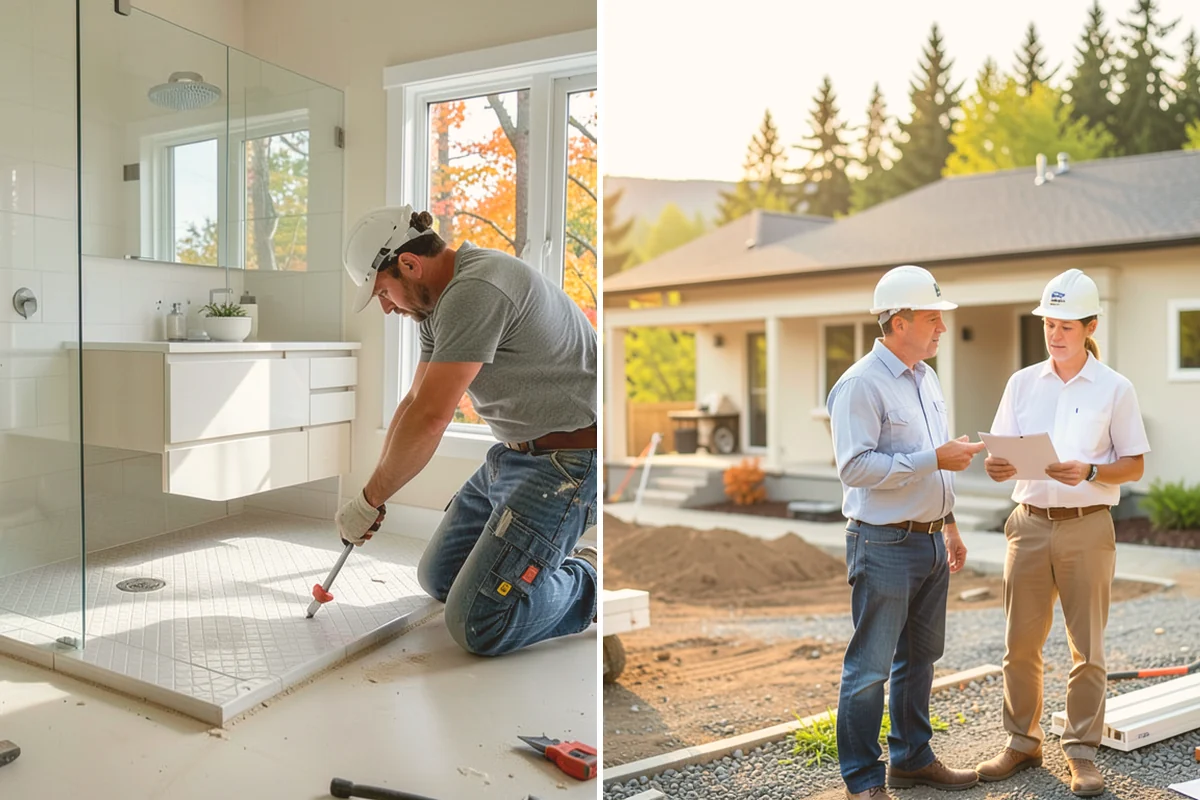 Roll-In Shower Installation in Lynnwood, Snohomish County, WA - We assess the space and set the drain and slope strategy