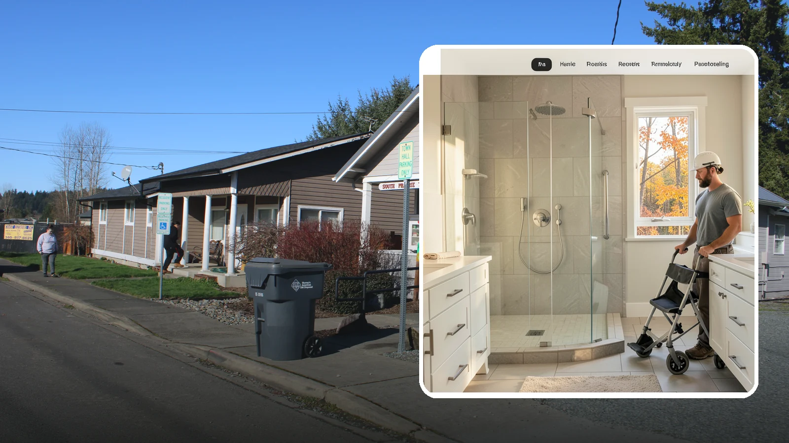 Roll-In Shower Installation in South Prairie, Pierce County, WA - We build curbless roll-in showers that let a wheelchair or walker enter without a single step.
