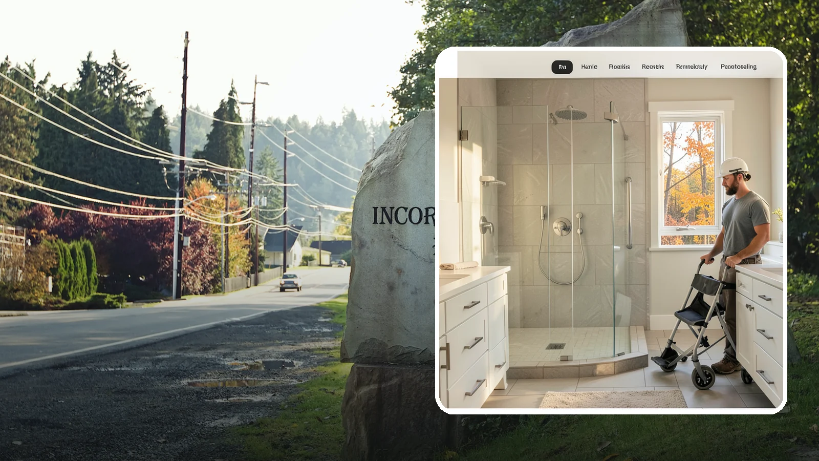 Roll-In Shower Installation in Wilkeson, Pierce County, WA - We build curbless roll-in showers that let a wheelchair or walker enter without a single step.