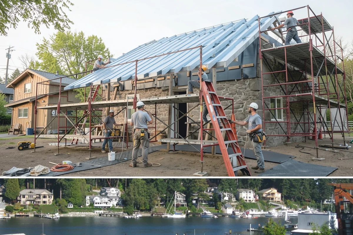 Roof Decking Installation in Gig Harbor, Pierce County, WA - Dry conditions are important so exposed decking stays protected before the roofing goes on.