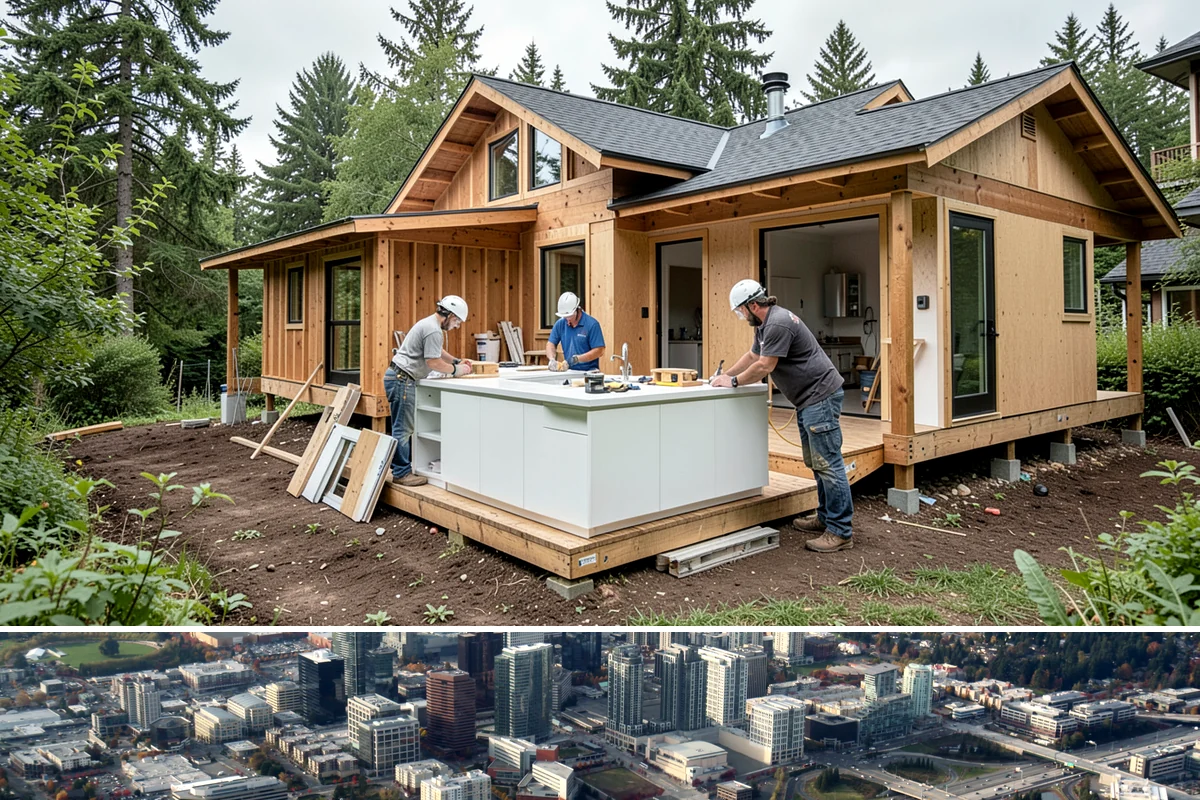 Roof Framing in Bellevue, King County, WA - Framing in drier weather keeps lumber protected and the schedule moving toward a dried-in roof.
