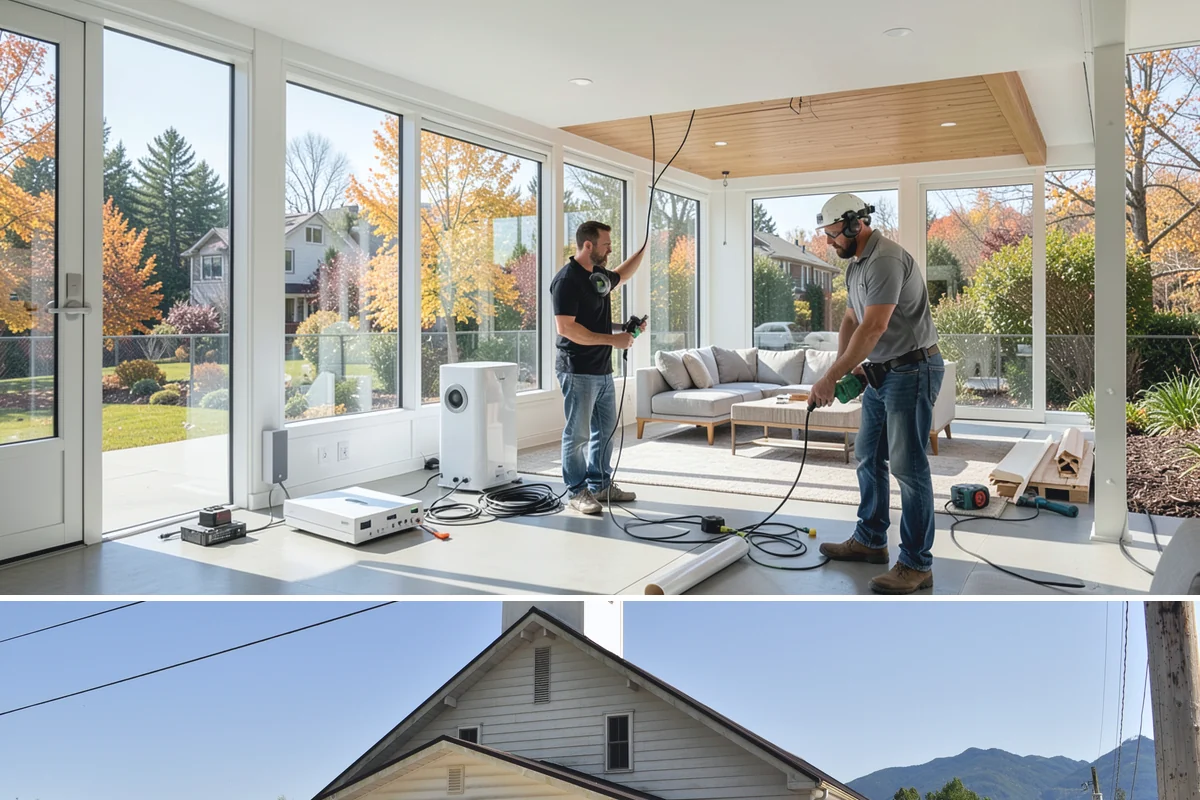 Roof Framing in Concrete, Skagit County, WA - Framing in drier weather keeps lumber protected and the schedule moving toward a dried-in roof.