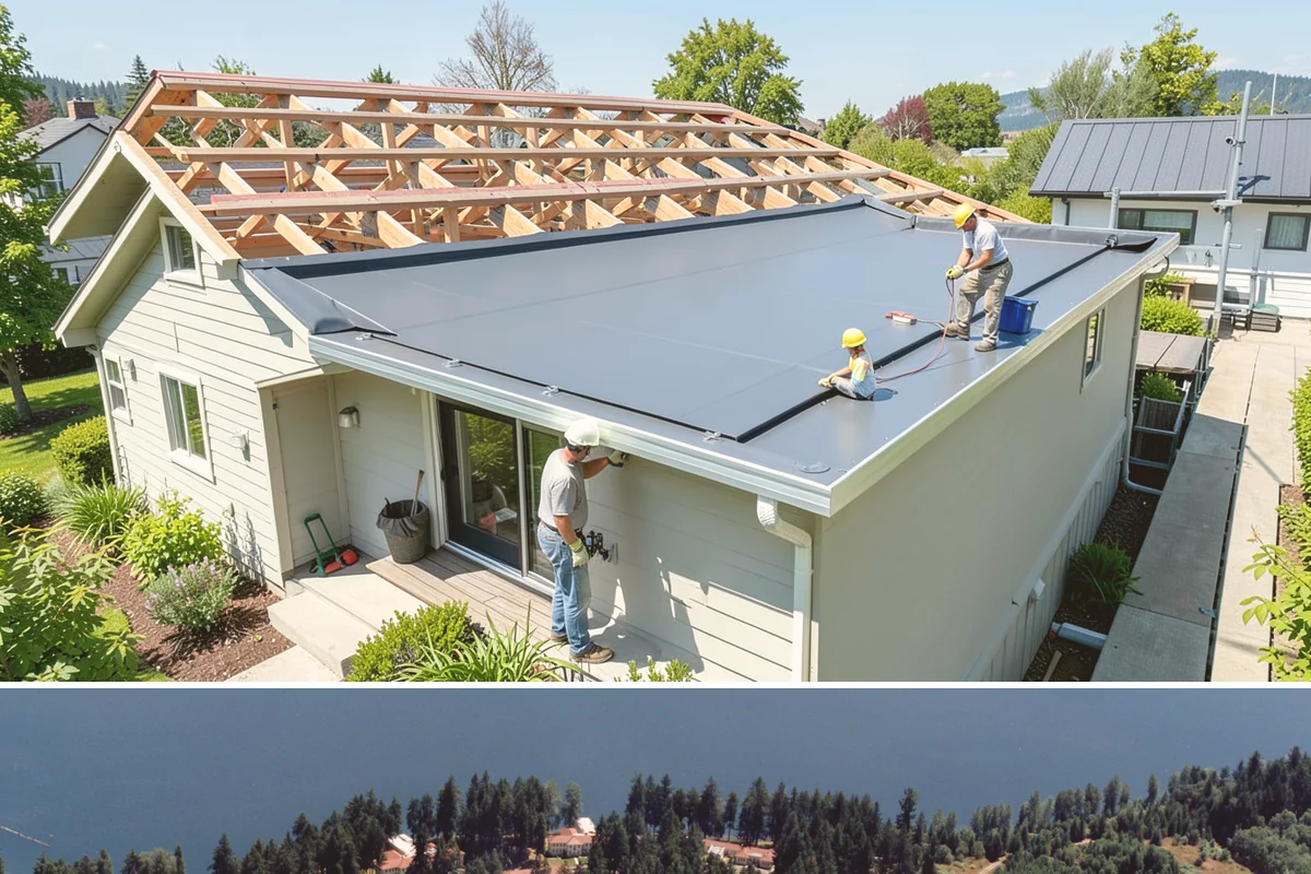 Roof Installation in Lakewood, Pierce County, WA - Dry summer weather offers the best conditions for adhesion and a clean, uninterrupted install.