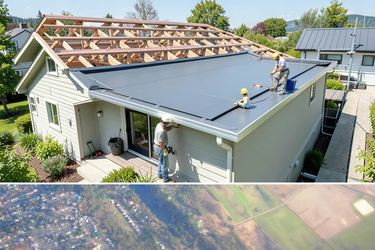 Rooftop Deck Construction in Algona, King County, WA - Waterproofing and membrane work require the extended dry spells of summer to install and cure correctly.