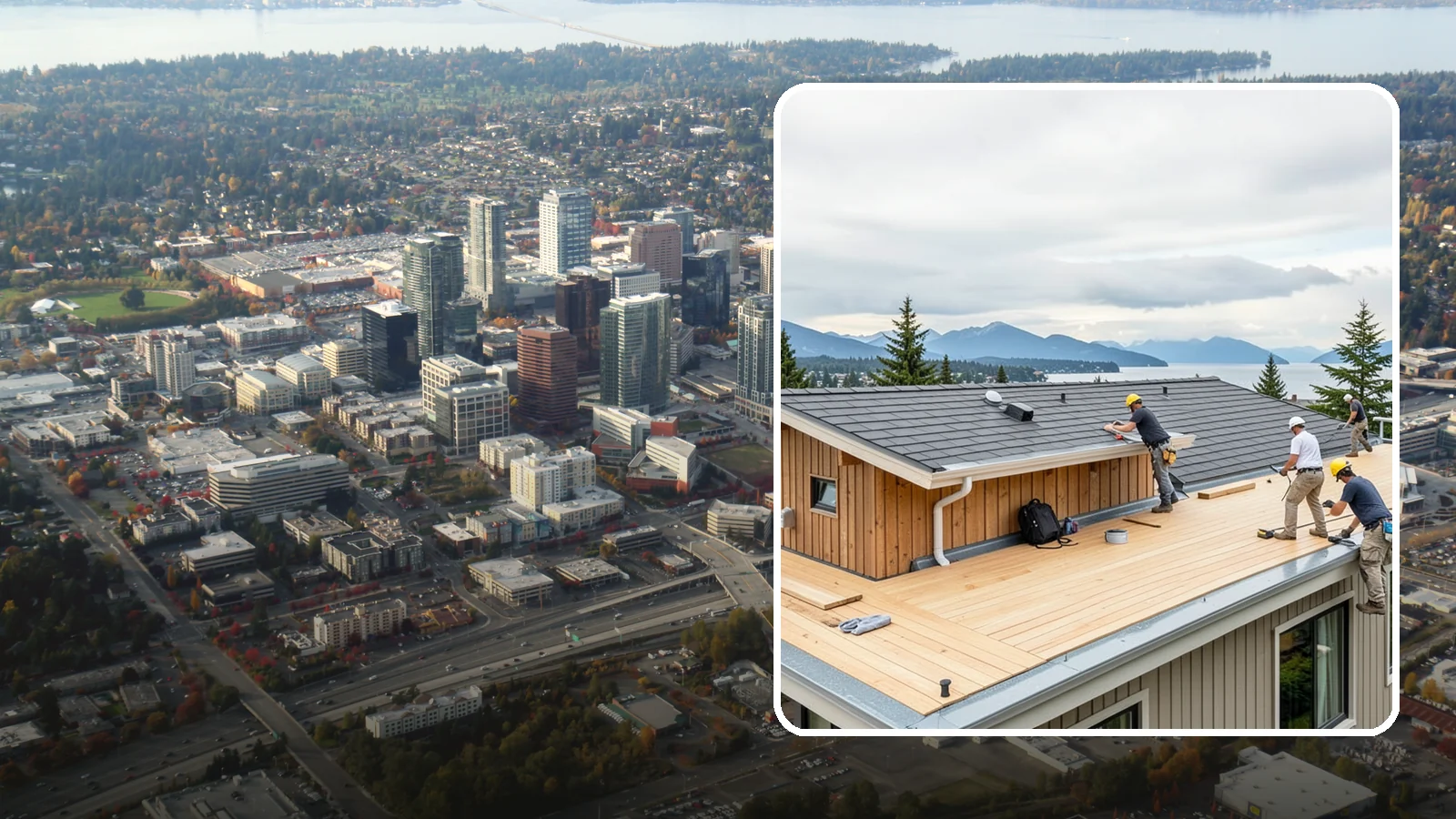 Rooftop Deck Construction in Bellevue, King County, WA - Rooftop deck construction that reclaims unused roof space for panoramic Puget Sound living.