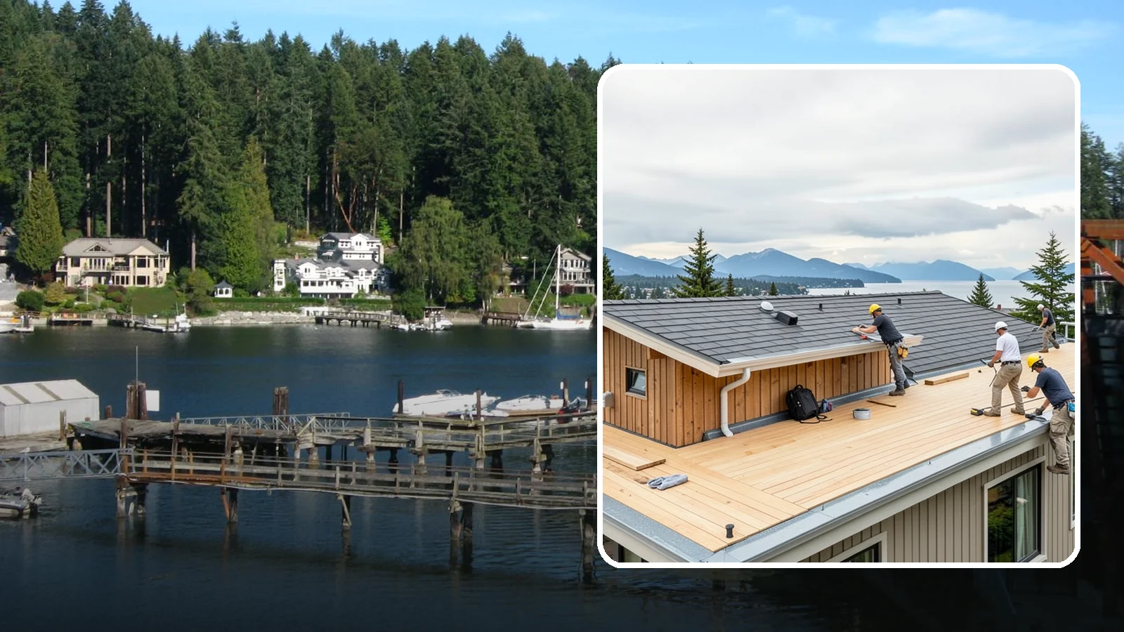 Rooftop Deck Construction in Gig Harbor, Pierce County, WA - Rooftop deck construction that reclaims unused roof space for panoramic Puget Sound living.