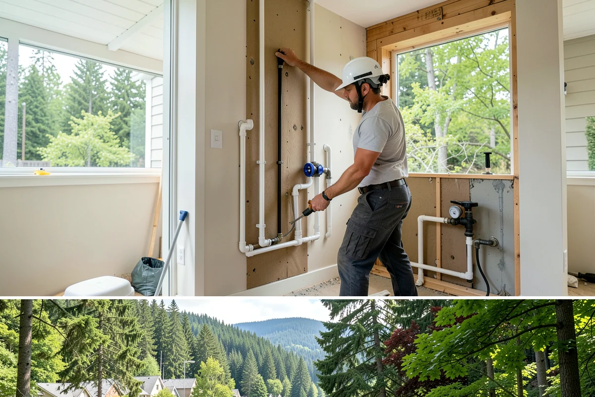 Room Addition in Lake Forest Park, King County, WA - Framing goes best in the drier summer months, while interior finishing carries comfortably into fall and winter.