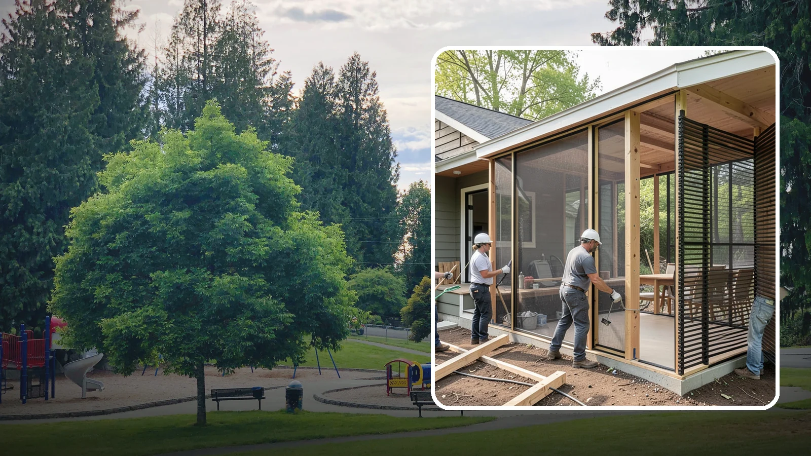 Screen Room Construction in Bonney Lake, Pierce County, WA - A screened enclosure that keeps insects out while letting fresh air flow through.
