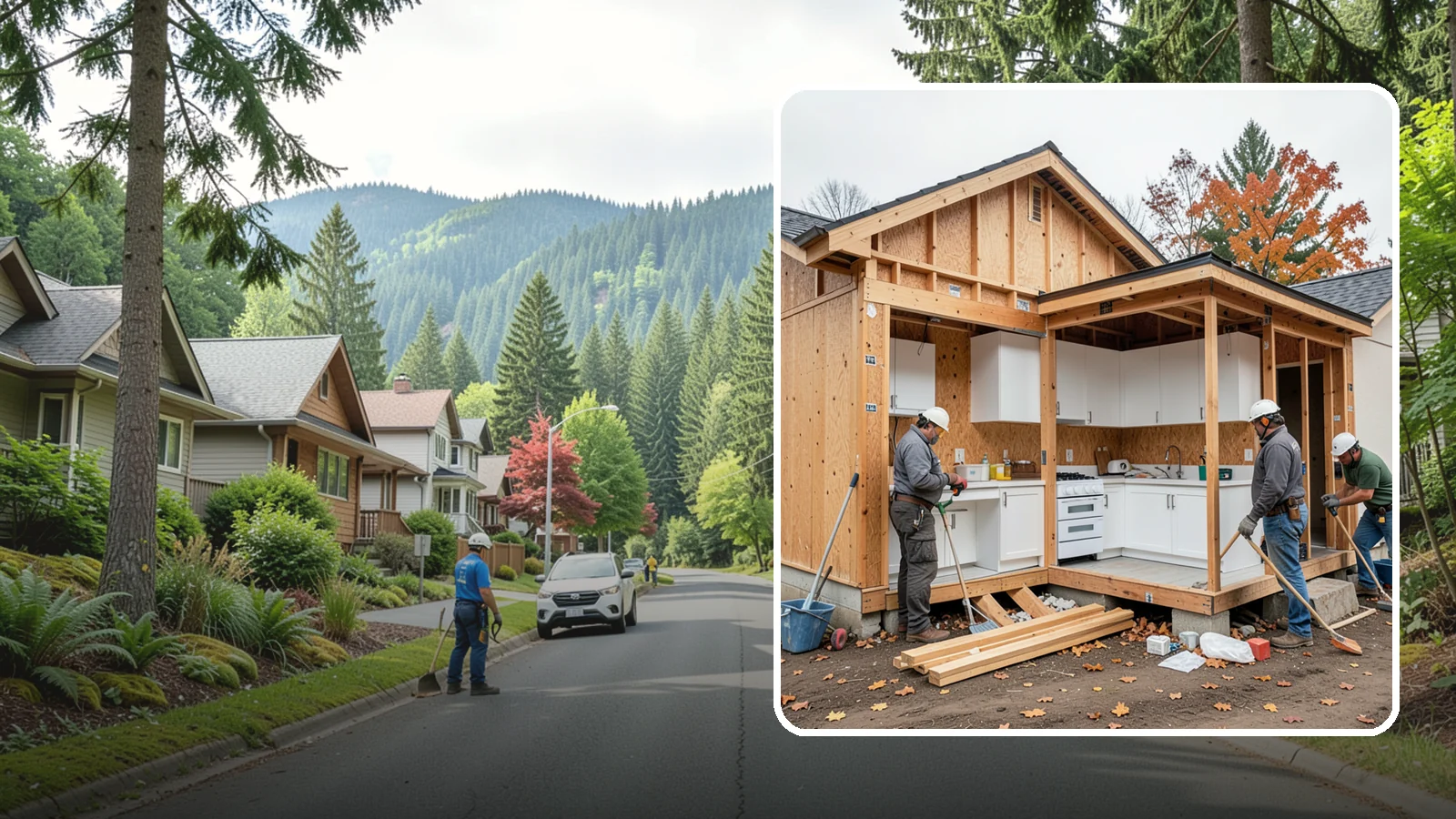 Scullery Construction in Darrington, Snohomish County, WA - Building a scullery or back kitchen to handle prep, cleanup, and mess out of sight of the main kitchen.
