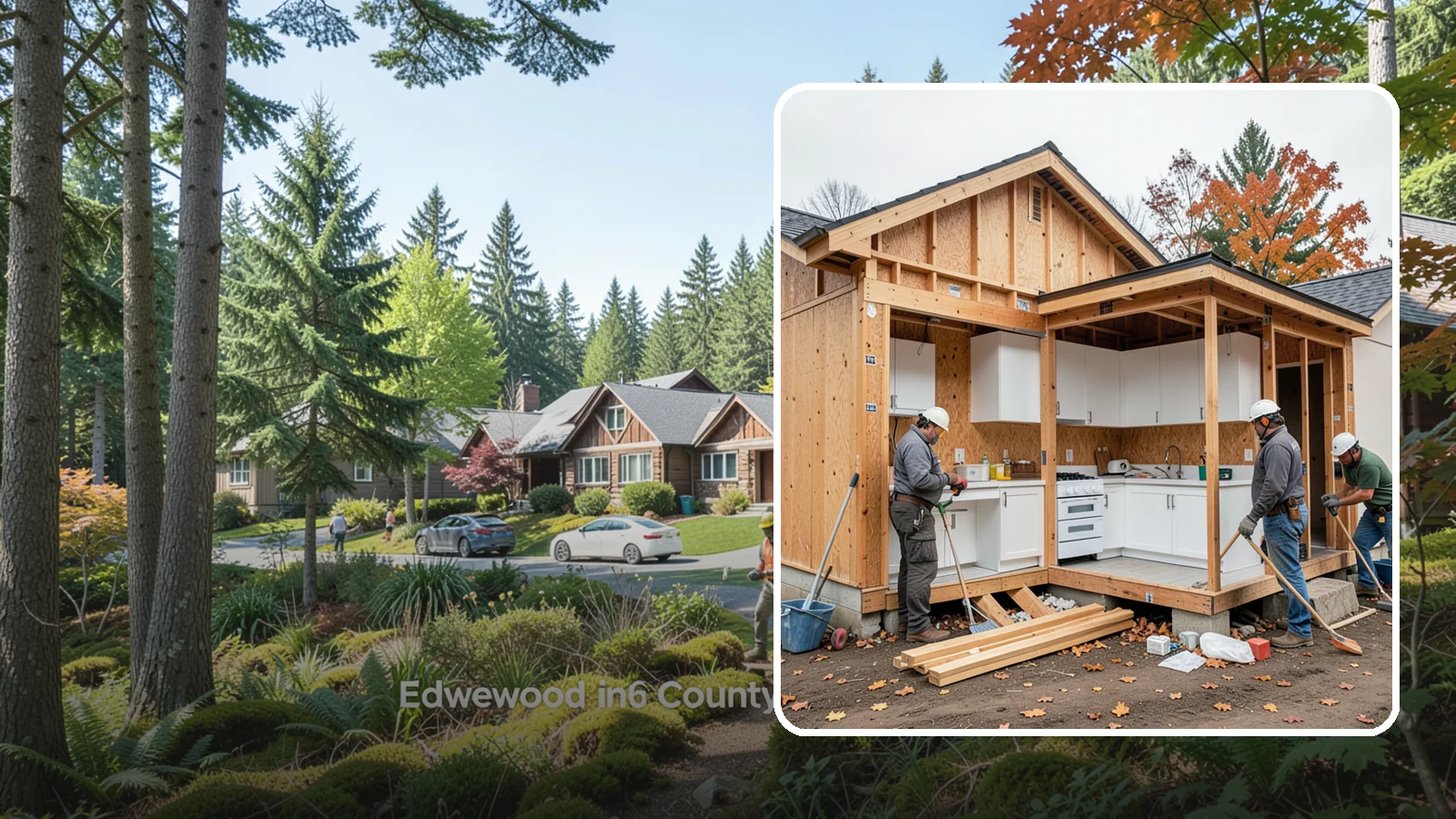 Scullery Construction in Edgewood, Pierce County, WA - Building a scullery or back kitchen to handle prep, cleanup, and mess out of sight of the main kitchen.