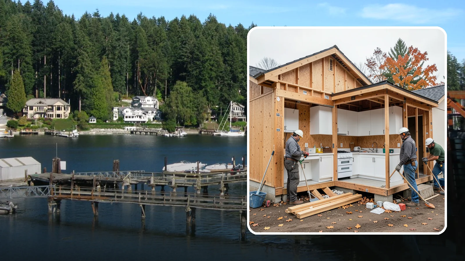Scullery Construction in Gig Harbor, Pierce County, WA - Building a scullery or back kitchen to handle prep, cleanup, and mess out of sight of the main kitchen.